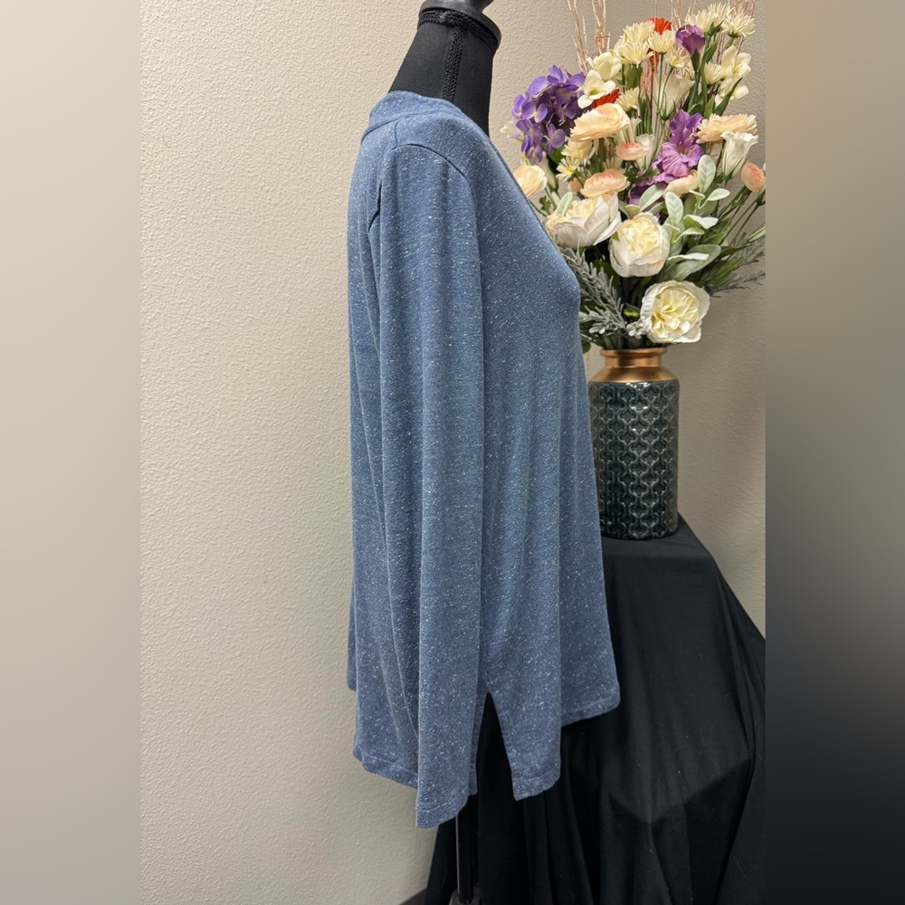 Pure Jill Tranquility Fleece Heather Blue Long Sleeve V-Neck Top Tunic Size M - Picture 2 of 9